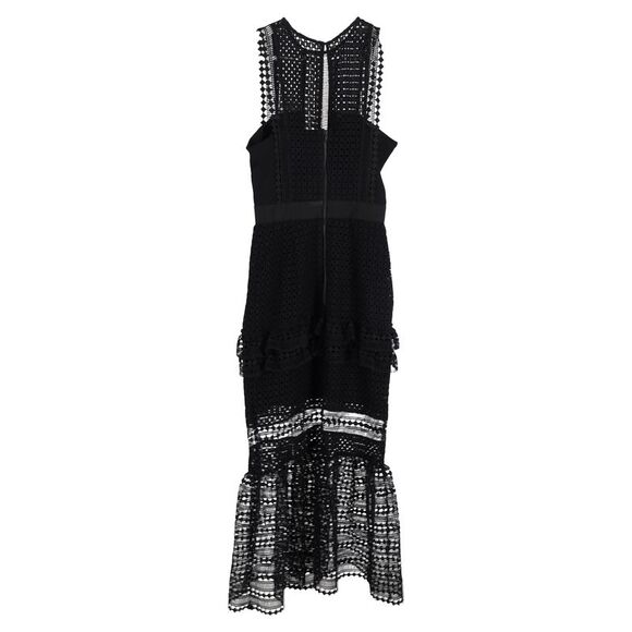 Self-Portrait Laser Cut Midi Frilled Column Dress in Black Polyester - Picture 3 of 6